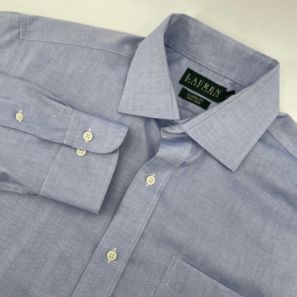 Lauren Ralph Lauren Dress Shirt Mens 16.5 34/35 Blue Classic Fit Non Iron Cotton